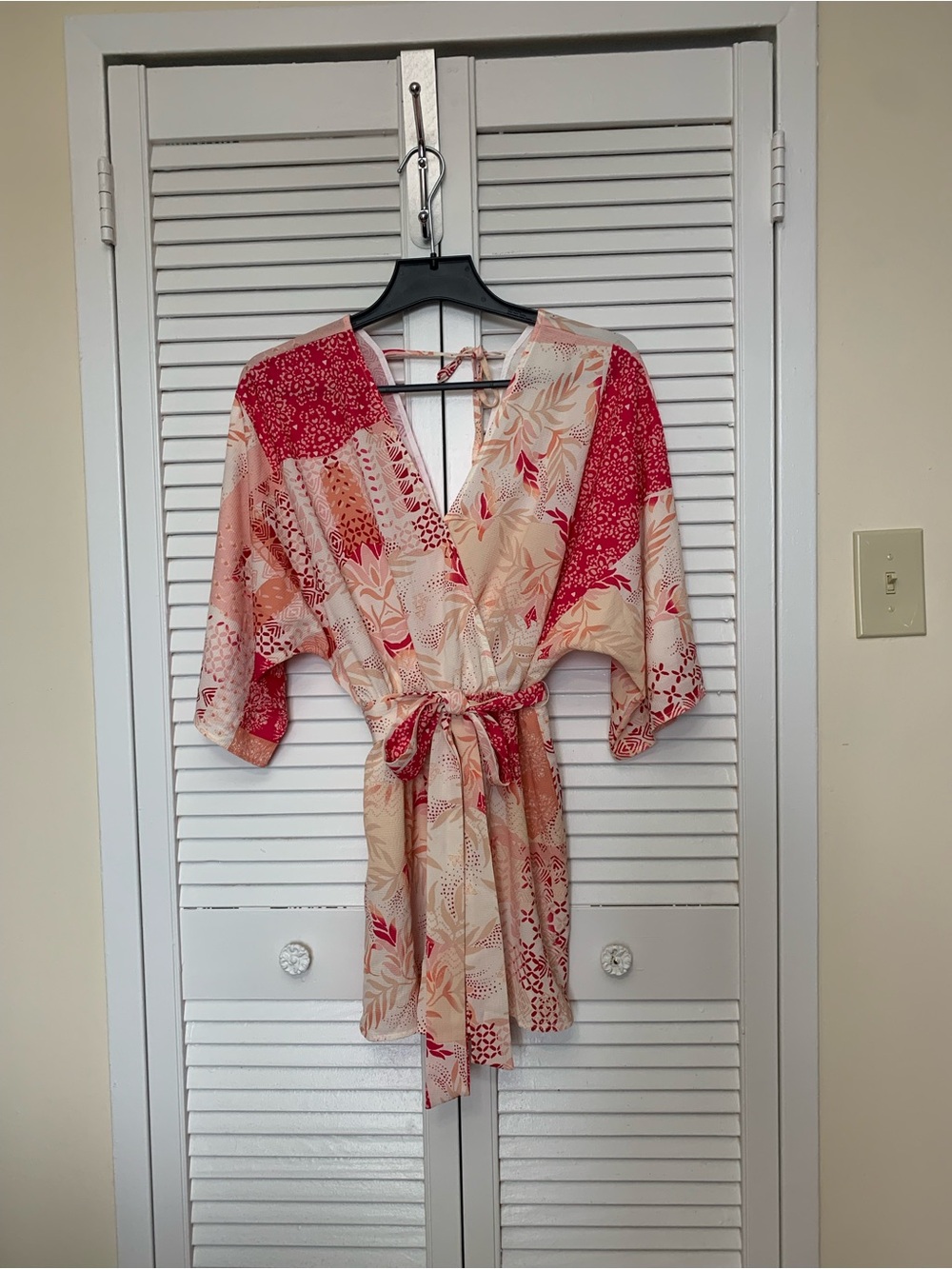 Floral Patchwork Kimono Romper in Pink and Cream